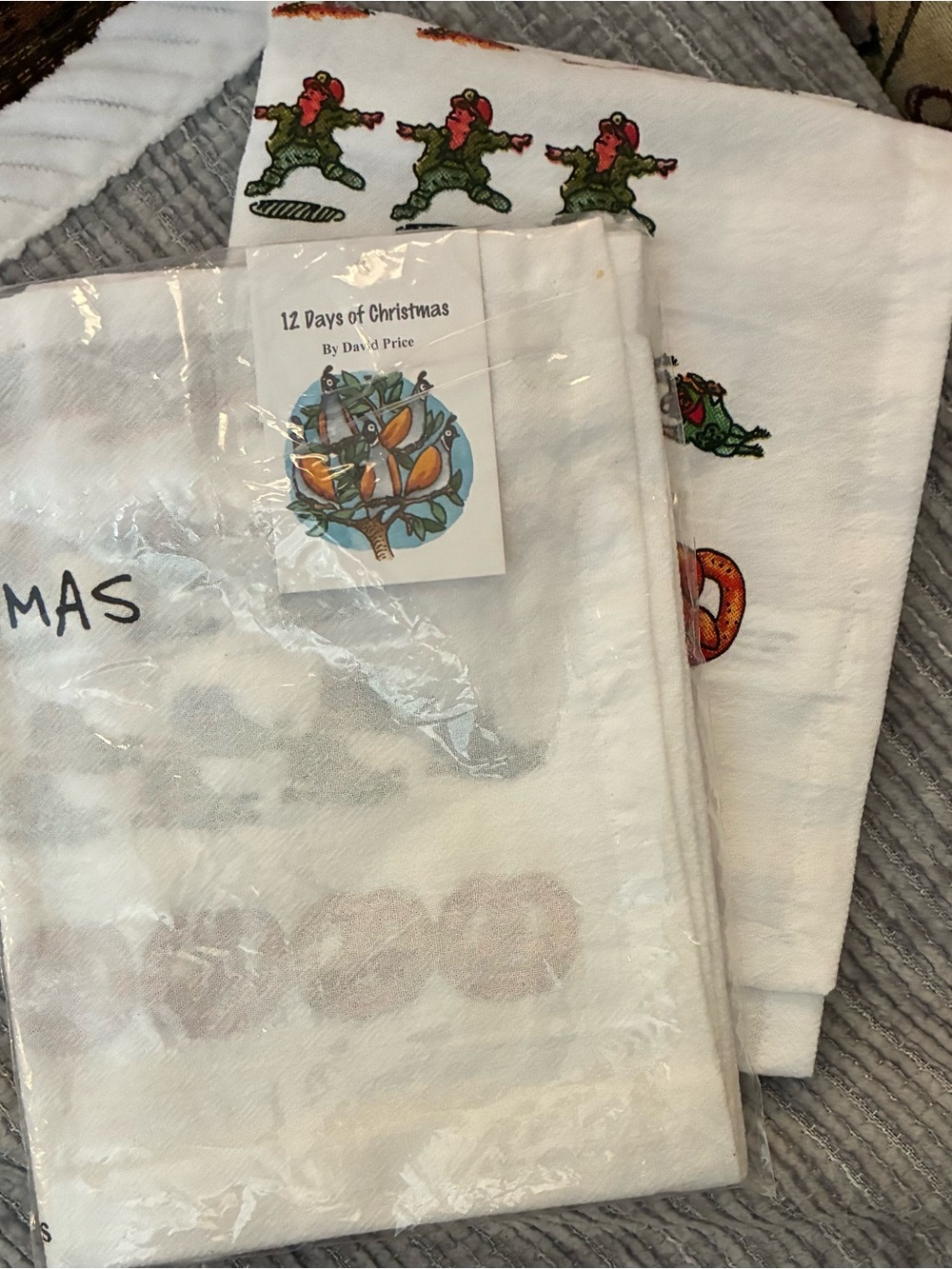 NWT David Price, bundle of two 12 days of Pennsylvania Christmas tea towel set